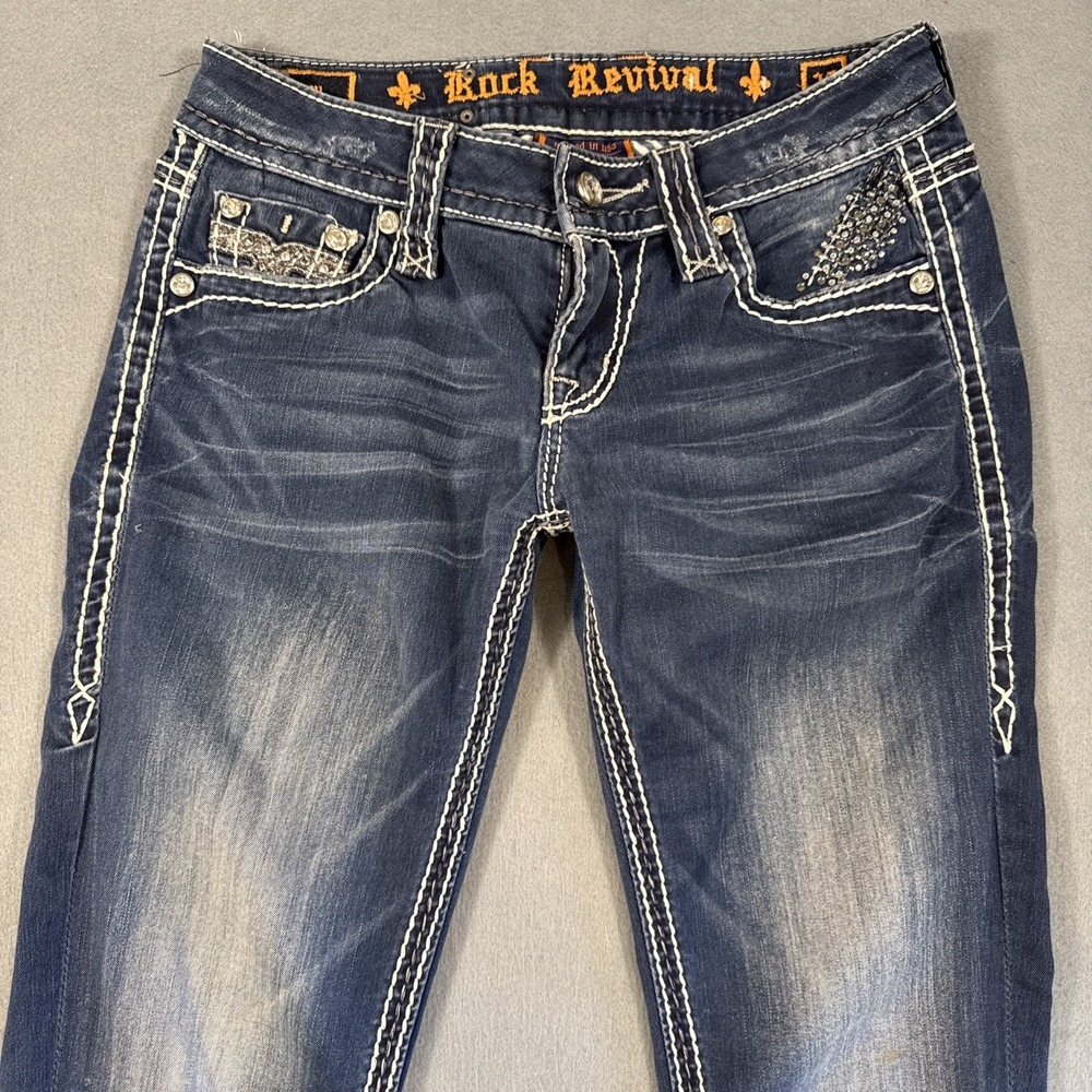 Rock Revival Women 25/31 Sherry Skinny Jeans EMBELISHED RHINESTONES THICK STITCH - Picture 4 of 10